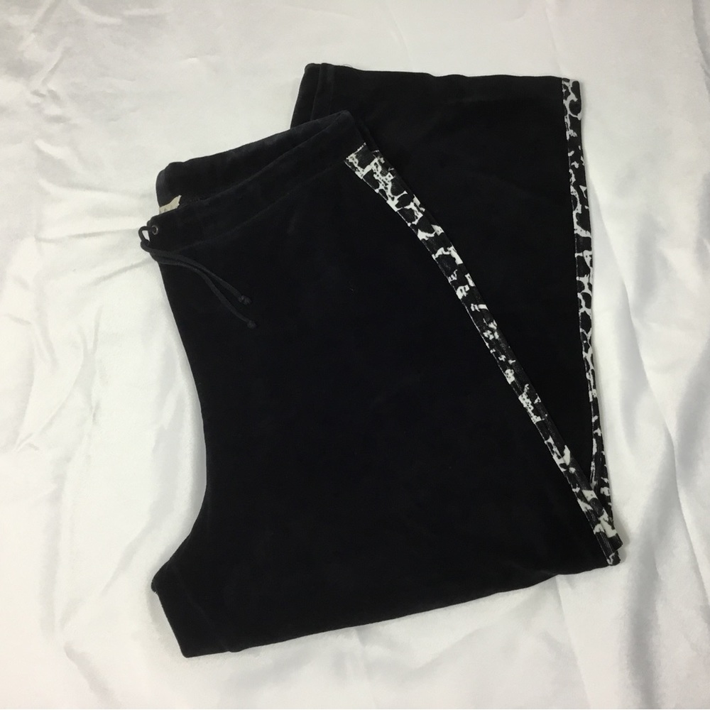 Black Velour Sweat Track Pants Animal Print Side Stripe Women’s Size Large